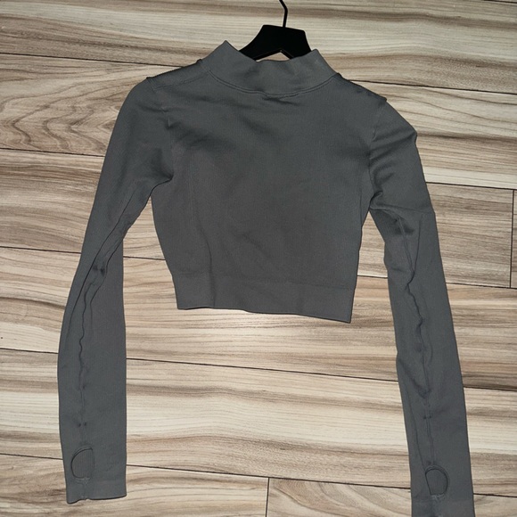 LARGE BO AND TEE ENDURE RIBBED HALF ZIP LONG SLEEVE GREY ACTIVEWEAR CROP TOP - Picture 2 of 3